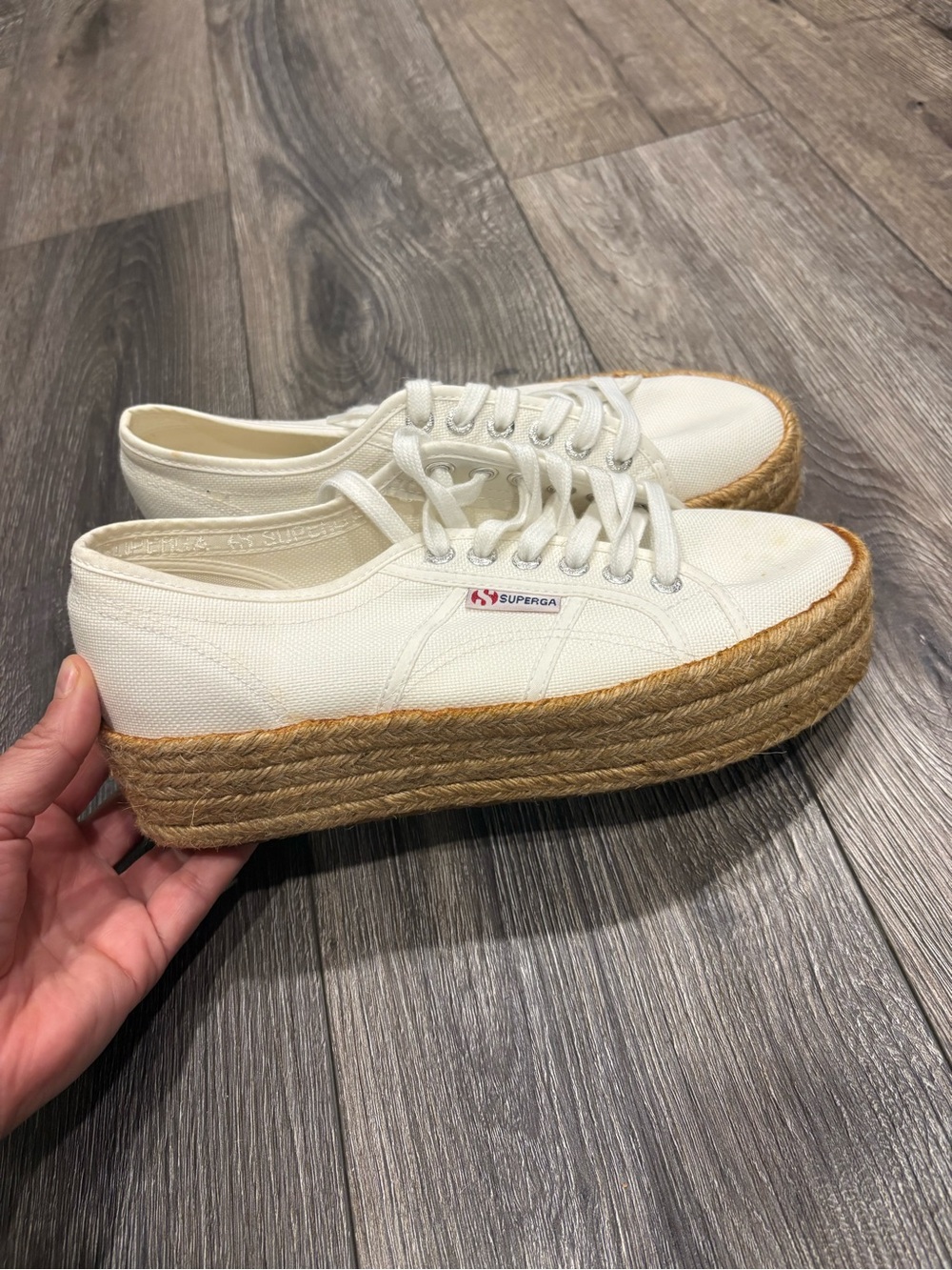 Superga Cream Canvas Espadrille Platform Sneakers